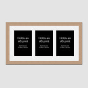 Picture Frame holds 3 A5 prints or photos in an Oak Veneer Wood Frame - Multi Photo Frames